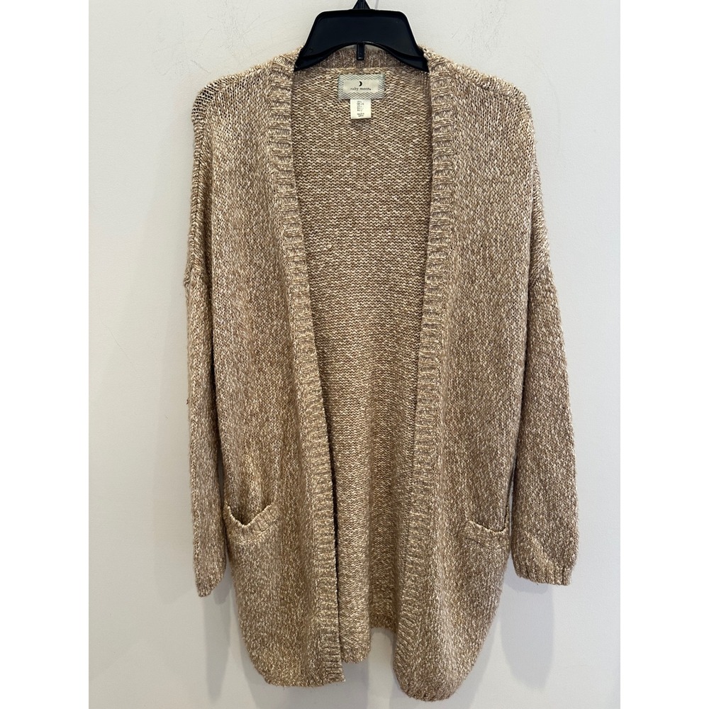 Ruby Moon Womens Tan Marled Knit Open Front Cardigan Sweater Pockets Size L